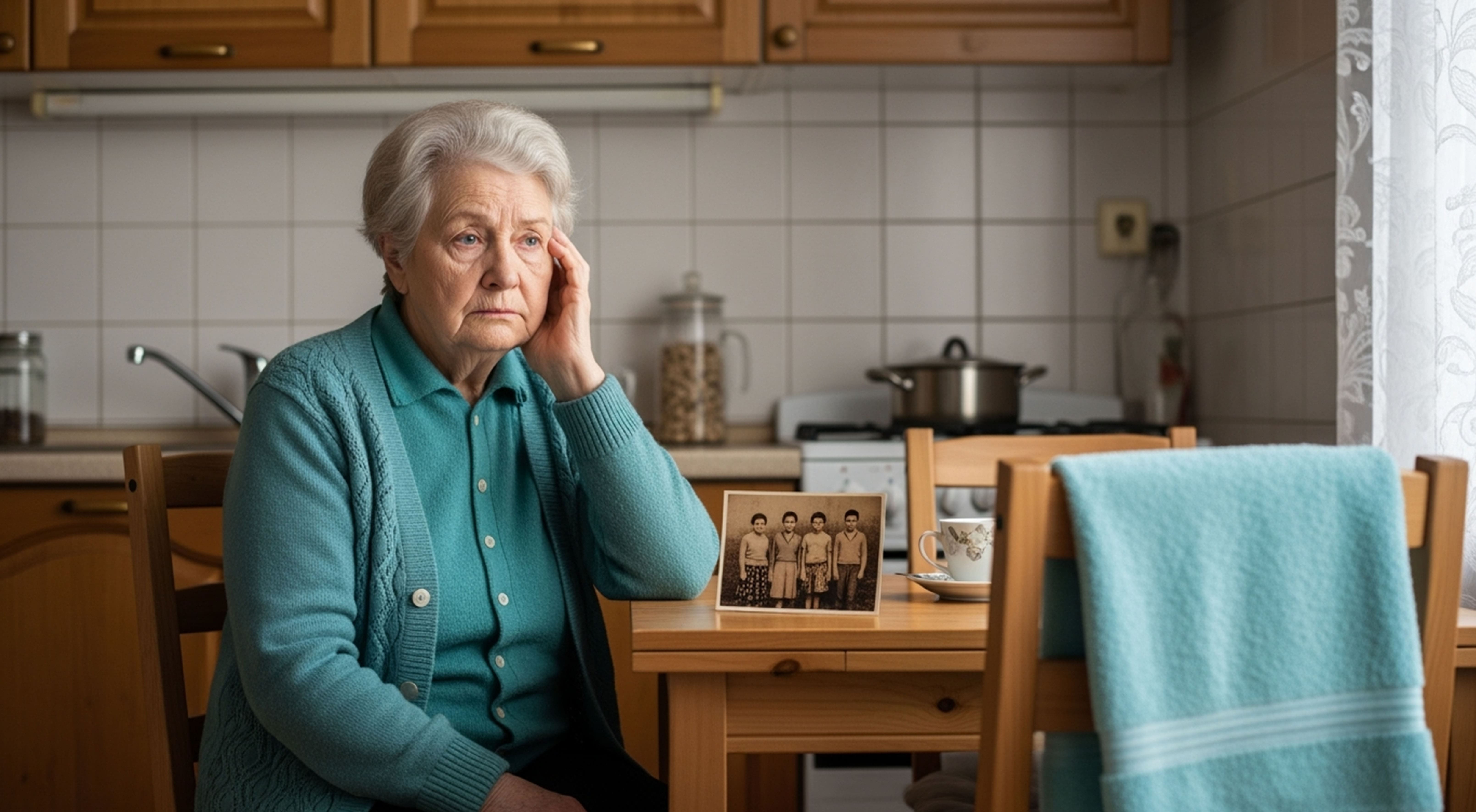 Пожилая женщина смотрит в окно