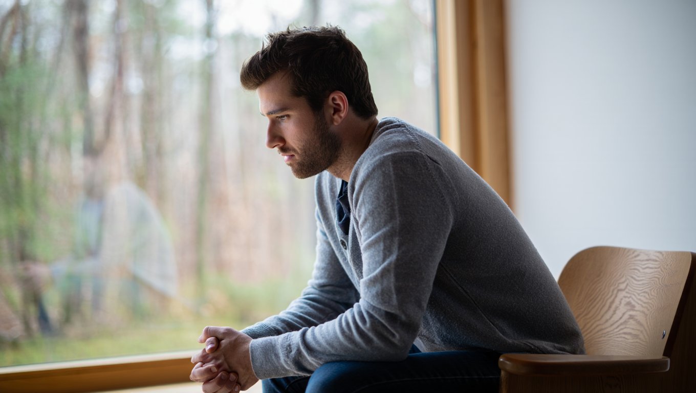 Мужчина сидит на кресле