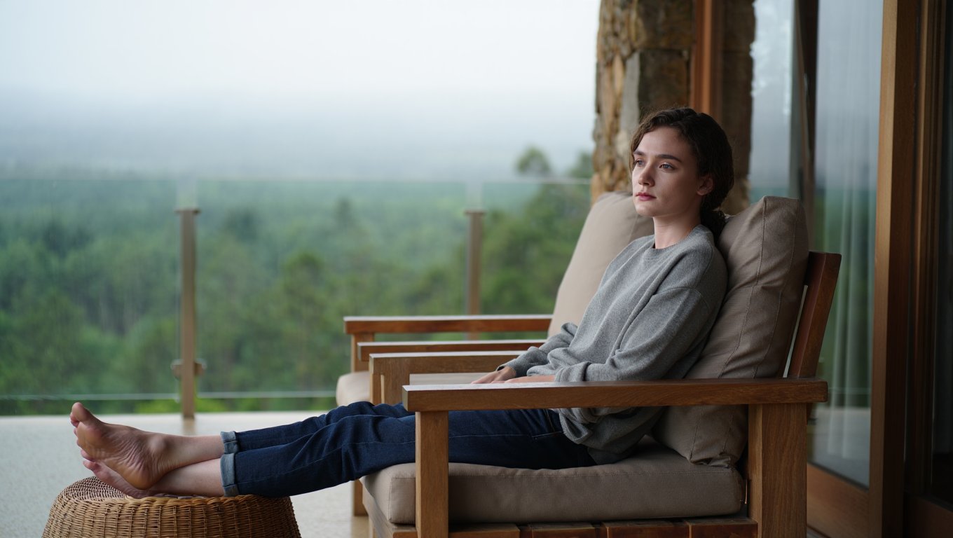 Девушка сидит на балконе