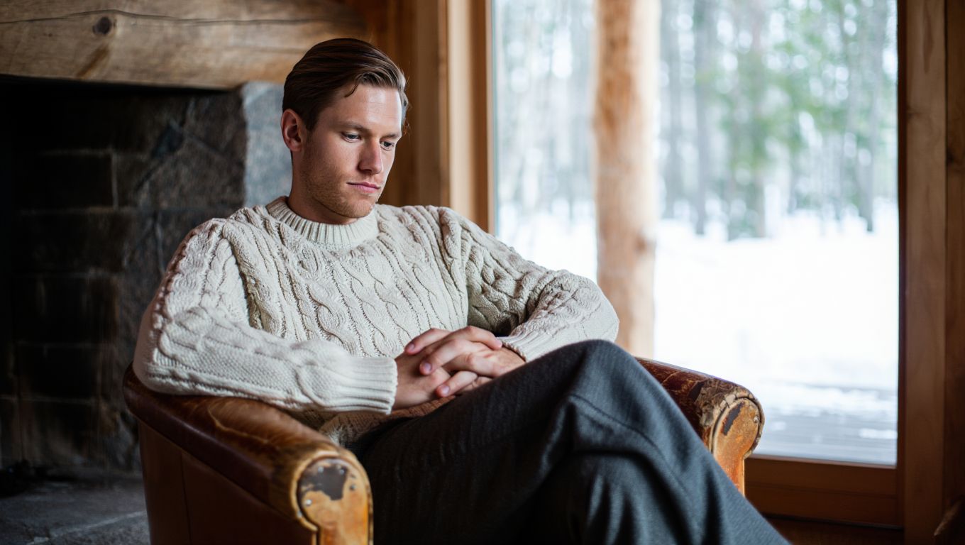 Мужчина сидит на кресле